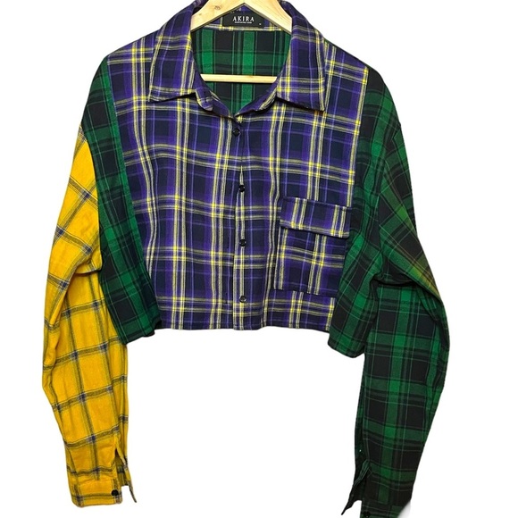 AKIRA Tops - Amira Plaid patchwork crop flannel. 1X